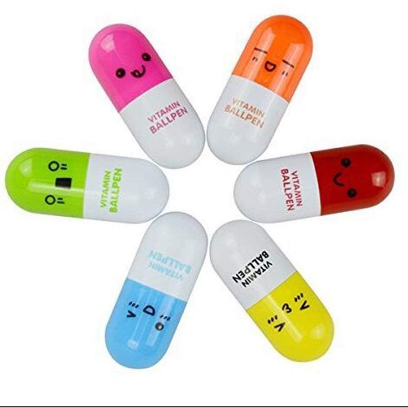 Rienar 24pcs Vitamin pill Ballpoint Pen, Novelty Retractable Gift Ball pen with Smiling Face Cute Cartoon Emotion - Image 3